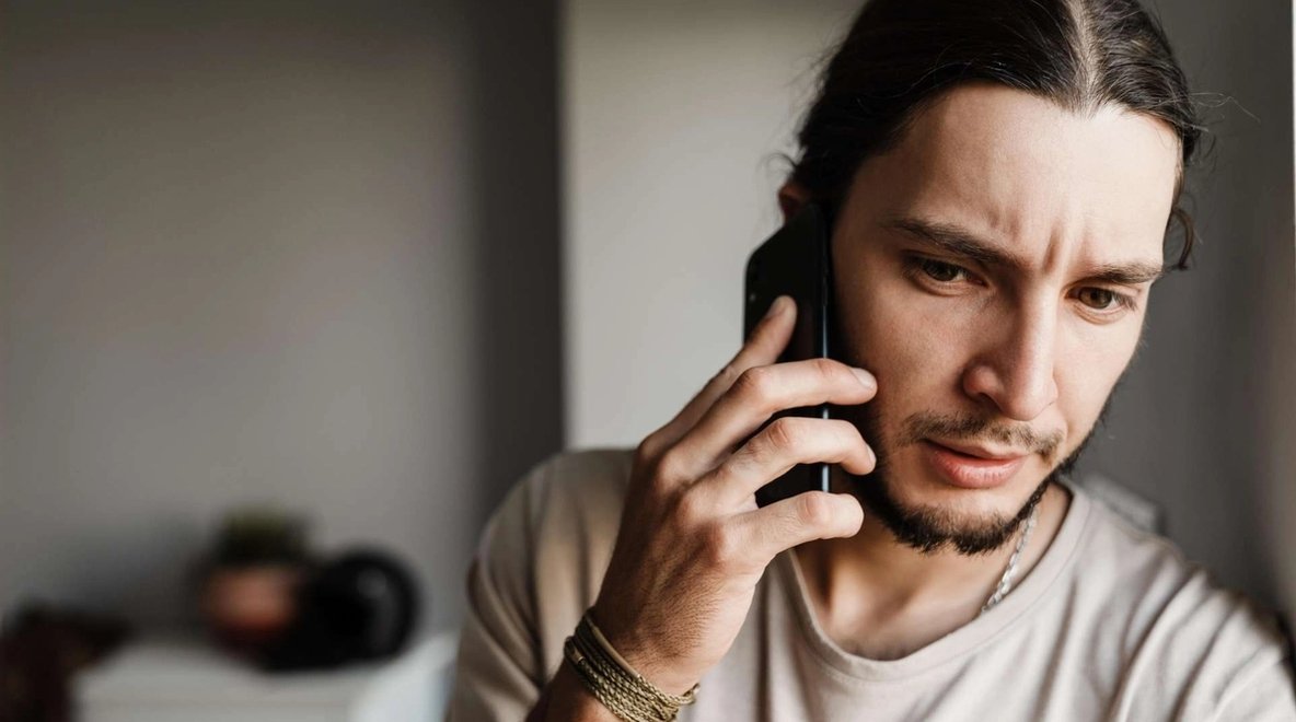 Person holding a mobile phone to ear while looking off-frame